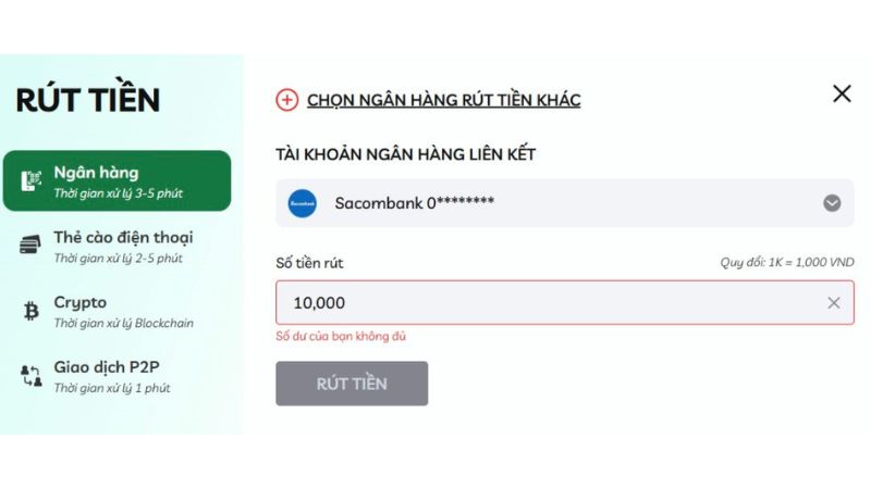 Hướng dẫn cách rút tiền Min88 nhanh chóng 1 Rút tiền qua ngân hàng dễ dàng